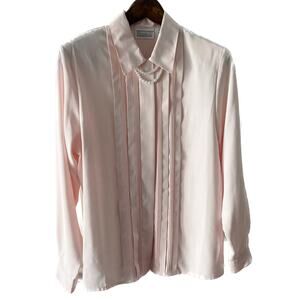 Vintage pearl collar pleated pale pink secretary blouse size 8 M medium